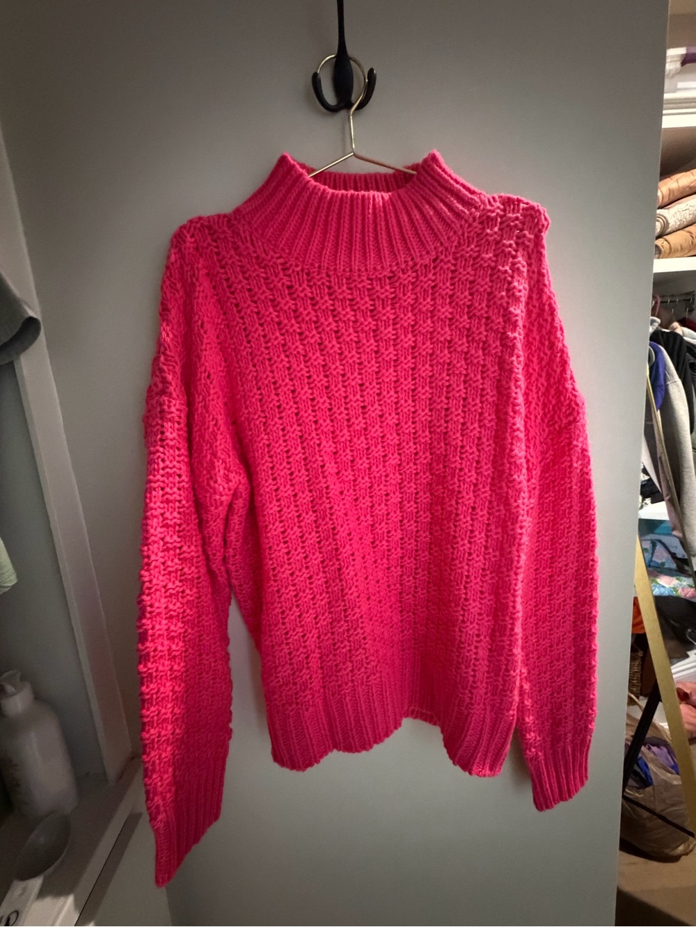 Vici Hot Pink Chunky Knit Turtleneck Sweater